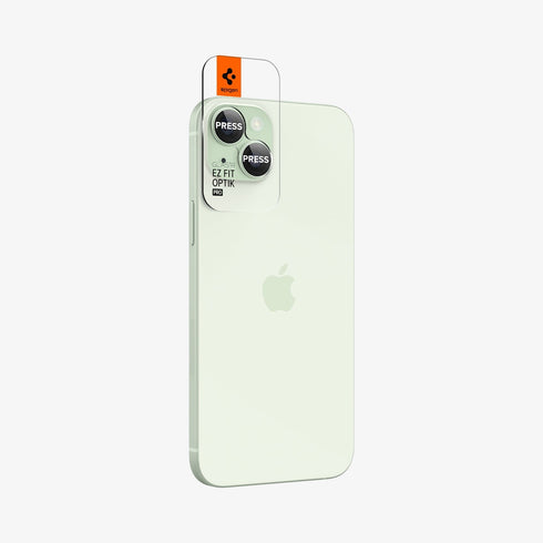 AGL07163 - iPhone 15 Pro / 15 Pro Max Optik Pro Lens Protector in natural titanium showing the device